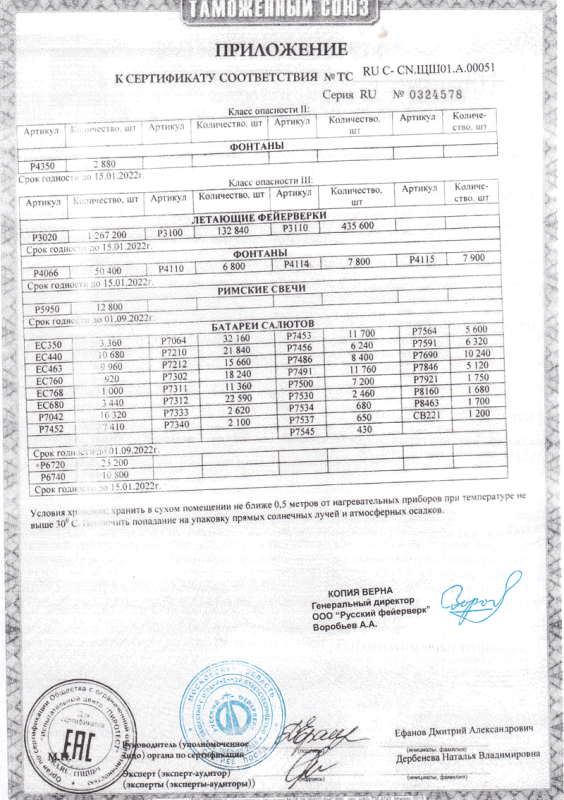 Сертификат соответствия № 0324578  - Задонск | zadonsk.salutsklad.ru 